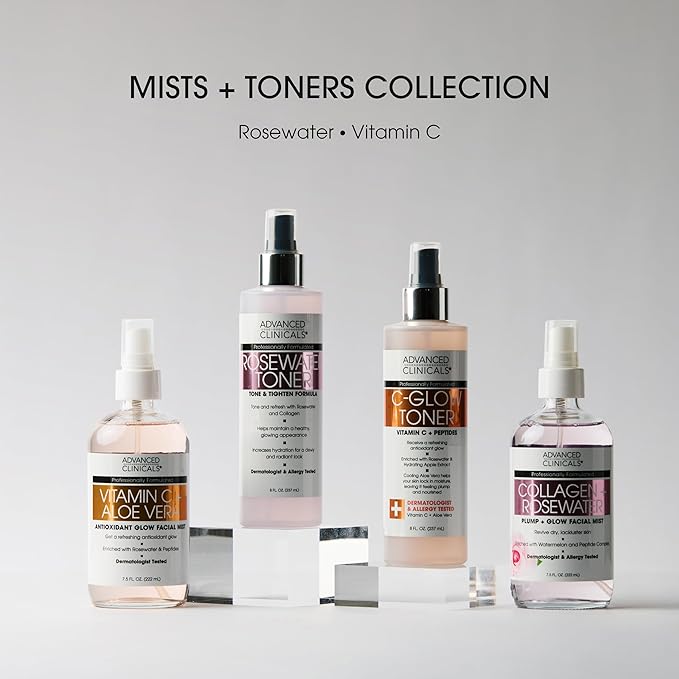 Advanced Clinicals Collagen + Rosewater Facial Mist Toner W/Charcoal & Aloe - Image 8