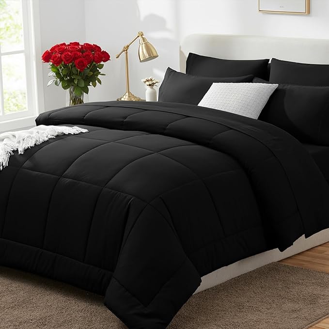 CozyLux King Size Comforter Set Black, 7 Pieces Bed in a Bag, All Season by CozyLux