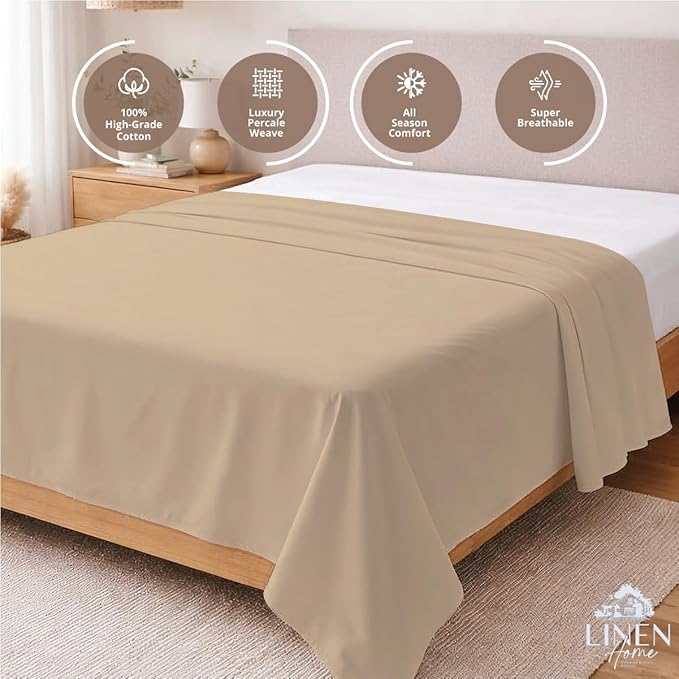 Linen Home 100% Cotton Percale 1 Flat Sheet, Full Size - Image 3