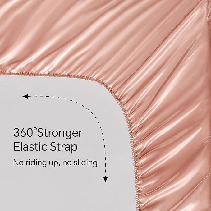 BEDELITE Satin Sheets Full Size Bed Set, Luxury Soft Coral Pink Silky Sheets - Image 5