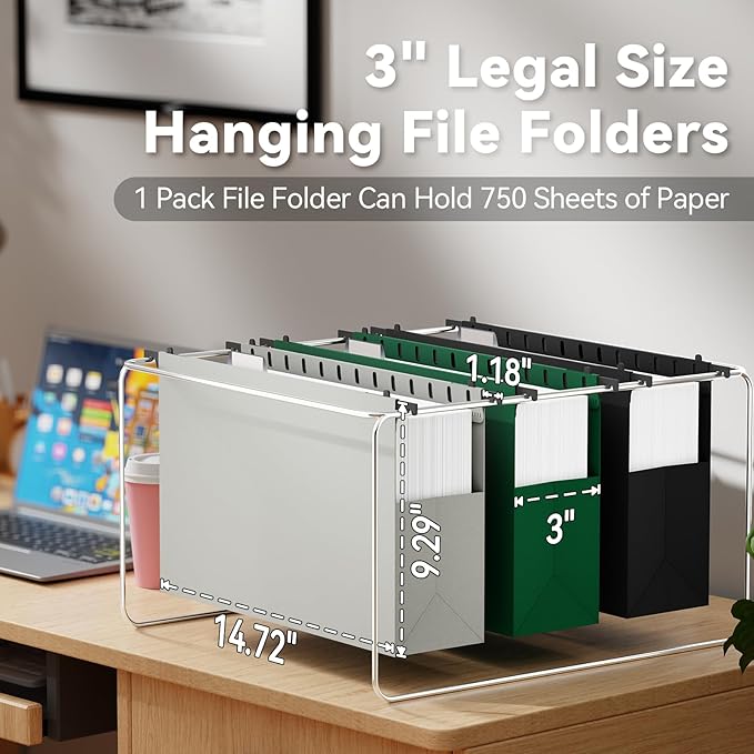 Ansook Plastic Legal Size Hanging File Folders,Heavy Duty 3" Expandable Legal File Folder Hanging with Tabs,6 Pack Extra Capacity Pastel File Cabinet Folders,Office School Hanging File Organizer