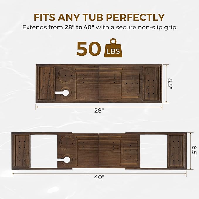 Venusmiles Teak Bathtub Tray Caddy, Foldable Bath Tray - Image 5