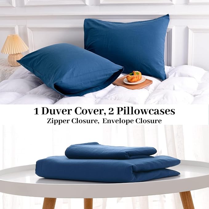 NEXHOME PRO Duvet Cover Set 100% Washed Cotton Oversized King 120"x98" Linen - Image 5