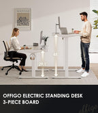 OffiGo 79 Inch Executive Electric Standing Desk, Height Adjustable Desk with Power Outlet & 1.38" Thick 3-Piece Desktop, Sit Stand Computer Desk for Home, Office, Conference Room, White