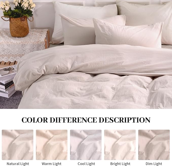 NEXHOME PRO Duvet Cover Set Queen Size Linen Look Textured Organic Natural 100% - Image 3
