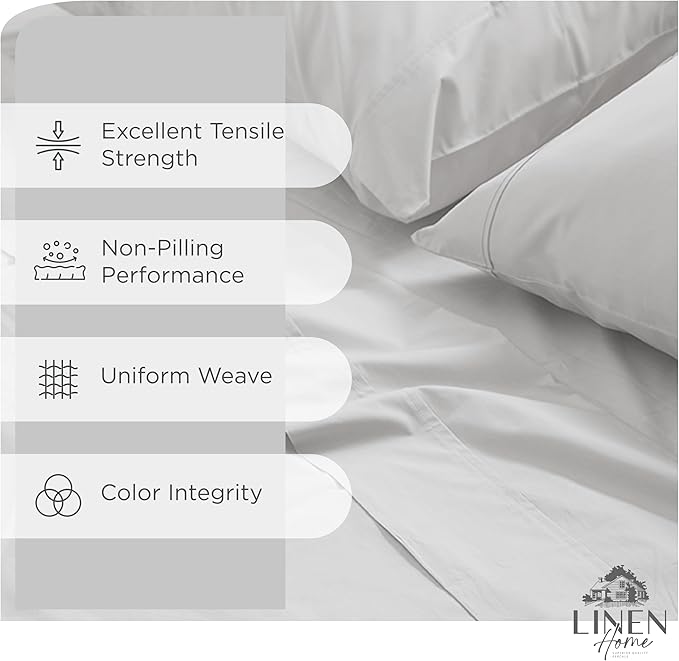 Linen Home 100% Cotton Percale Sheets Twin Size, Deep Pocket, 3 Pieces Set - Image 2