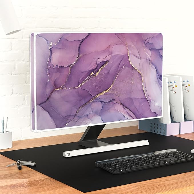 Baocicco Fashion Violet Marble Waterproof 22, 23, 24, 25 Inch Anti-Static Dustproof Creative Design Computer Screen Cover Panel Case Computer Monitor Covers Sleeve Compatible with PC Desktop and TV