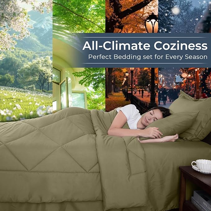 HEVUMYI Olive Green Full Comforter Set - Image 3