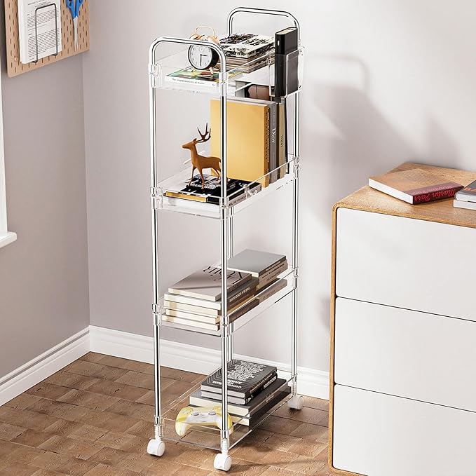 SPACEKEEPER Acrylic Rolling Storage Cart 4 Tier Clear Bathroom Cart Organizer - Image 5