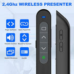 USB Type C 2 in 1 Rechargeable Wireless Presentation Clicker with Green Laser Pointer and Storage Case, Slide Powerpoint Clicker for Mac Windows Keynote, Presenter Remote PPT Clicker for Powerpoint