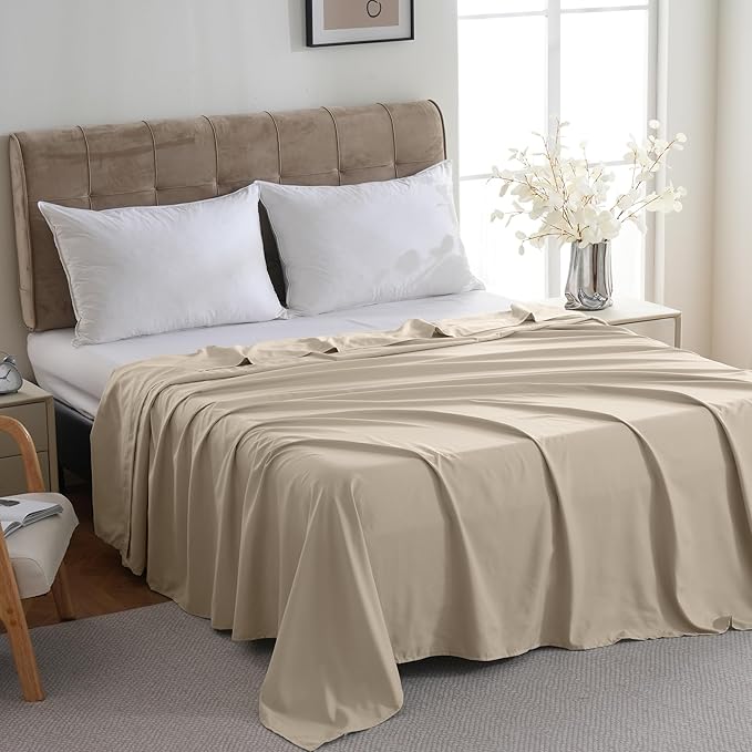 ZPECC King Flat Sheet Only 1 Pack, Durable Beige Top Bed Sheets Hypoallergenic - Image 3