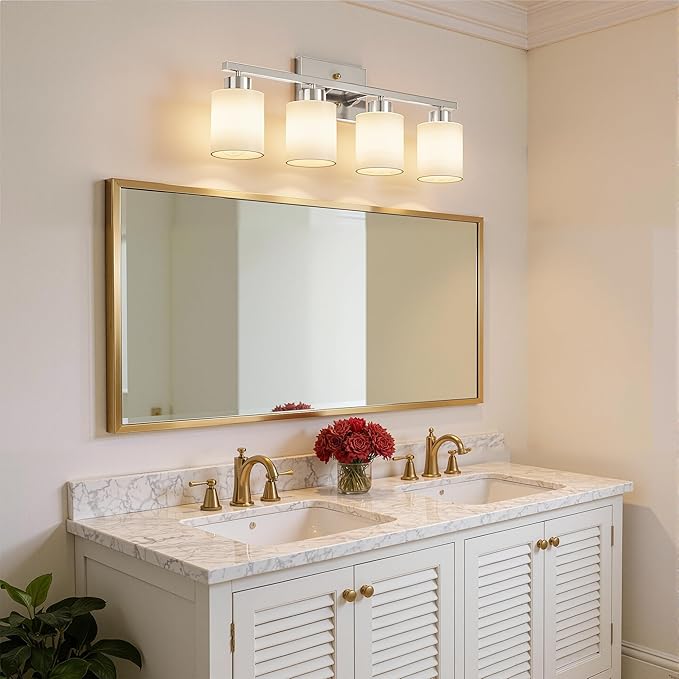 PARTPHONER 4-Light Brushed Nickel Bathroom Light Fixtures, Modern Vanity Light - Image 8