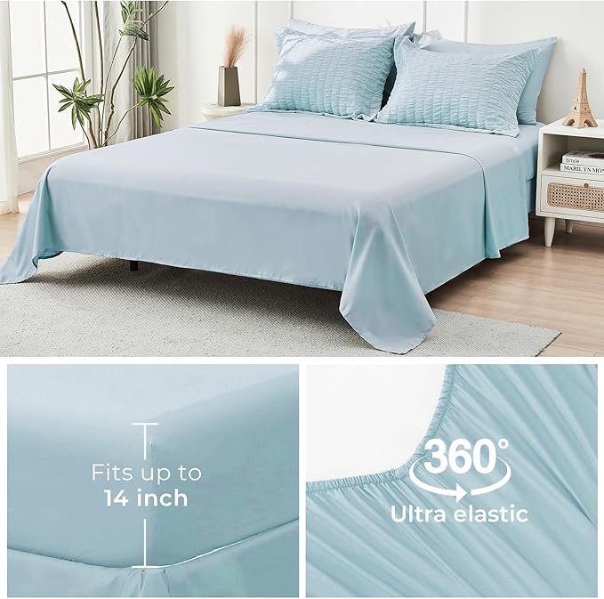HYMOKEGE Lake Blue Queen Comforter Set Seersucker 7 Pieces, All Season Luxury - Image 7