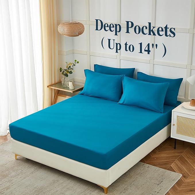 ILAVANDE Teal King Size Sheets Set 6 Piece, Hotel Luxury Super Soft 1800 Series - Image 3