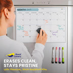Monthly Magnetic Calendar for Refrigerator - 17x12” Stain-Resistant Dry Erase Fridge Calendar Whiteboard with Large Writing Space for Schedules, Chores & Meals - With 4 Markers & Eraser - Monday Start