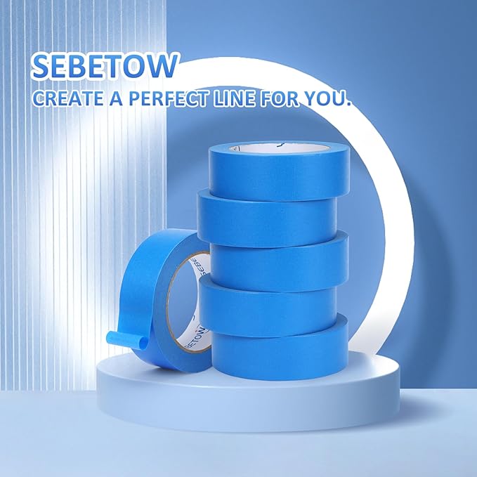 SEBETOW 10 Rolls Painters Tape 1.41 inch Bulk Painter Tape Blue Wide Roll, Blue Masking Tape, 1.41 Inches x 55 Yards for General Purpose Wall Painting, Home Improvement