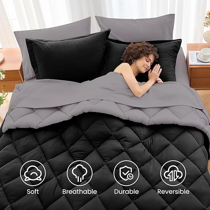 MUXHOMO 7 Pieces King Comforter Set, Reversible Bed in a Bag King Size - Image 6