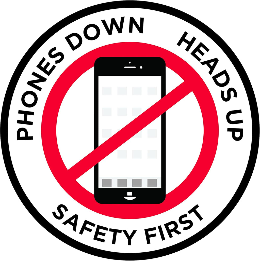 "Phones Down Heads Up" Safety Sign - Laminated Adhesive Floor Signs by Graphical Warehouse (26)