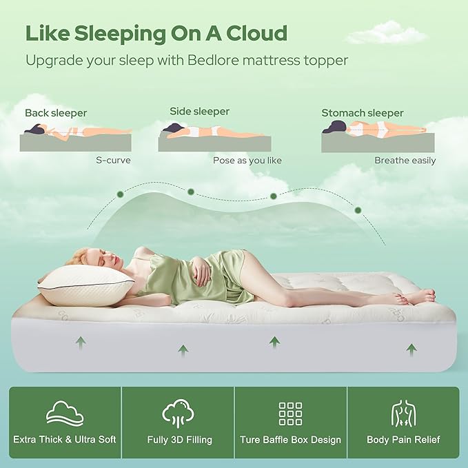 BEDLORE Full Size Mattress Topper Viscose Derived from Bamboo, Thick Pillow Top - Image 4