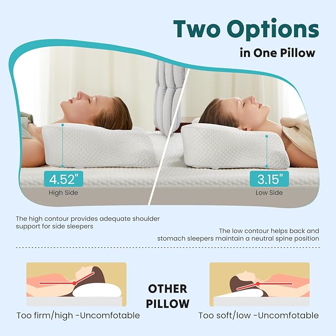 DUMOS Cervical Neck Pillow, Cooling Ergonomic Memory Foam Pillows - Image 3