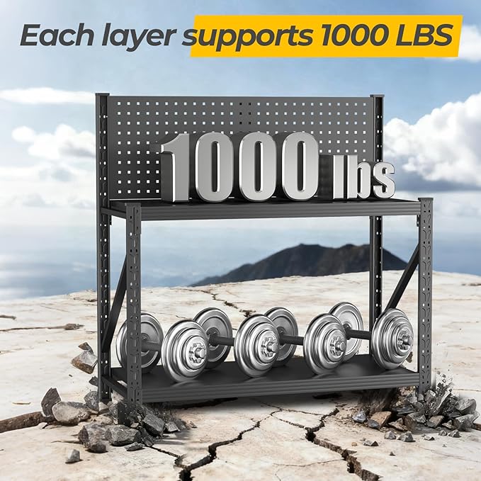 PLMFJQK 3 Sets Storage Shelves with Pegboard,Heavy Duty Garage Shelving Units and Storage,Metal Shelving Adjustable Shelves,Garage Storage Rack,Industrial Utility Shelf 47.2" H*47.09" W*19" D