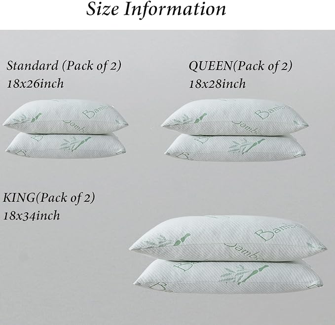 Memory Foam Pillows Queen Size set of 2, Shredded Memory Foam Bed Pillow - Image 5