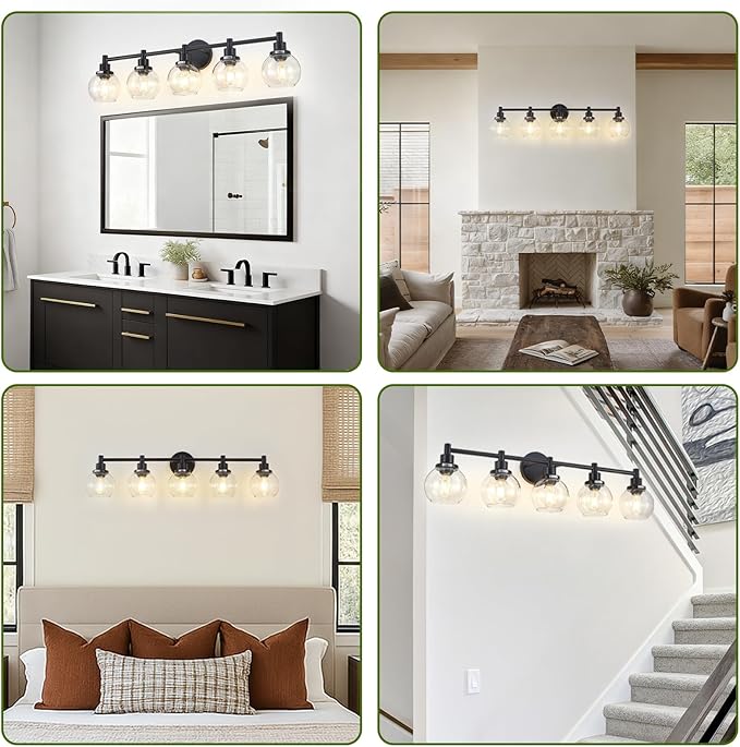 5-Light Bathroom Light Fixture Black Vanity Lights Over Mirror Modern Wall - Image 7