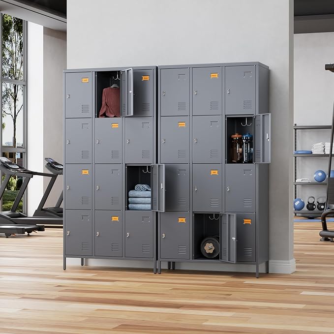 SUPEER Metal Lockers for Employees with 12 Door and 12 Hooks,Metal Storage Locker with Lock for School Office Gym Bedroom,Assembly Required,Dark Grey