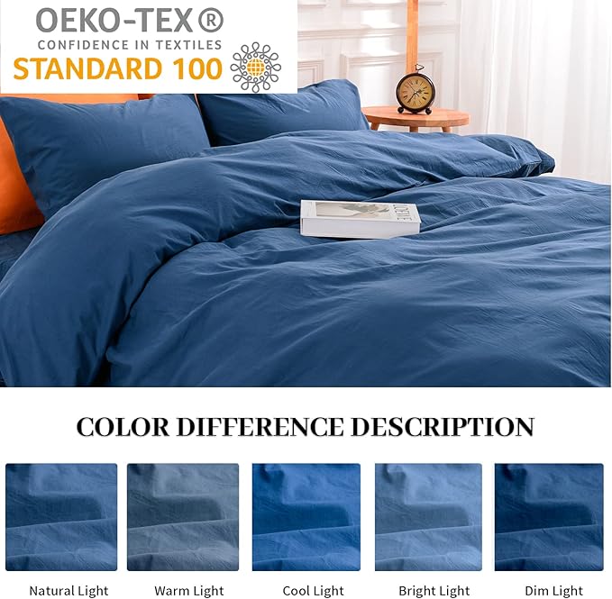 NEXHOME PRO Duvet Cover Set 100% Washed Cotton Oversized Queen 98"x98" - Image 2