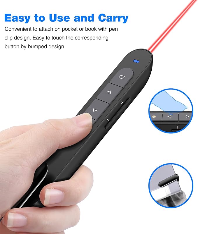 Wireless Presenter Remote Presentation Clicker for Powerpoint Presentations, RF 2.4GHz USB A and USB C Slide Clicker for Mac Laptop PC Computer with Volume Control