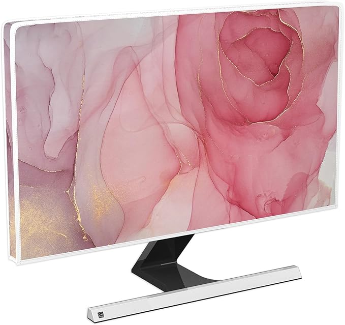 Baocicco Abstract Computer Monitor Cover with Pink Marble Design Full Body Cover for Computer Screen Panel Case Computer Sleeve Compatible with iMac 26, 26-28 PC, Desktop and TV Home Office Computer