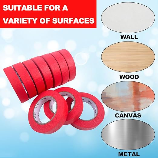 Bligo 10 Pack Red Painters Tape 1 Inch x 55 Yards, Medium Adhesive Masking Tape Bulk (550 Total Yards), Residue-Free for Painting, DIY Crafting, Indoor & Outdoor Use