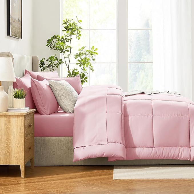 CozyLux Full Size Comforter Set Pink, 7 Pieces Bed in a Bag, All Season Bedding - Image 9