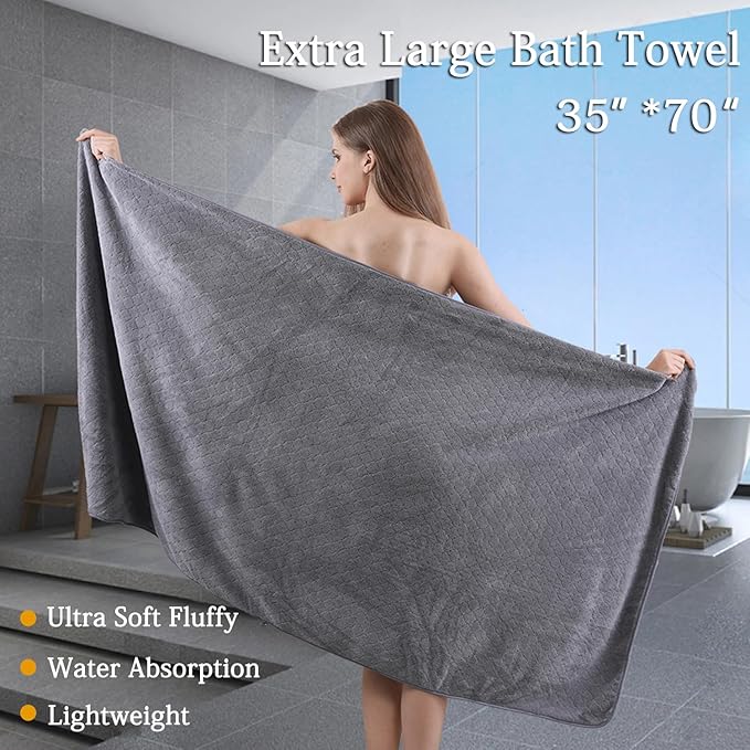 Ycosy Gray Bath Towels Set 35x70 Inches - Image 2