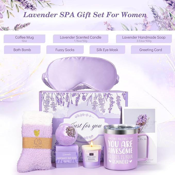 Mothers Day Gifts for Mom, Birthday Gifts for Women Lavender Spa Gift Basket - Image 2