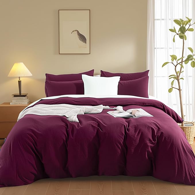 NEXHOME PRO 100% Washed Cotton Duvet Cover King Size, Ogranic Natural Linen - Image 2