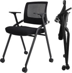 SLKJChr 2 Pack Foldable Office Chairs with Wheels, Mesh Back, Arms and Portable - Folding Office Chairs for Conference Room Chair, Office Guest & Reception & Meeting Chair - (Black) 300 lbs.