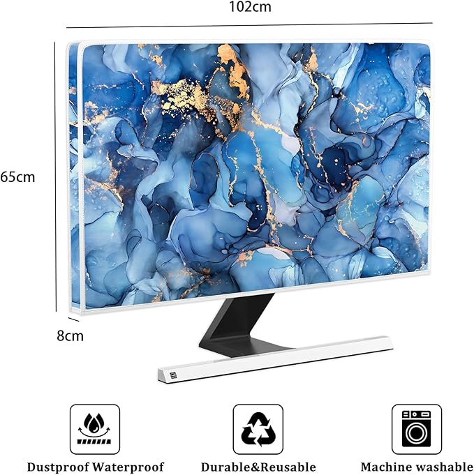 Baocicco Navy Blue Gold Marble Waterproof TV Dust Cover 40, 41, 42，43 Inch Creative Texture Grain Television Screen Cover Abstract TV Display Protectors Protective LED LCD OLED TVs Dust-Proof