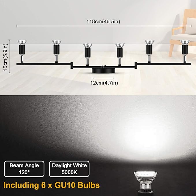 Ascher 6-Light LED Track Lighting Kit, Flexibly Rotatable Light Heads, 6 Way - Image 3