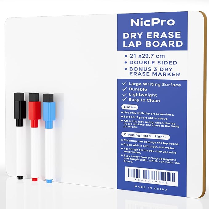 Nicpro 9 x 12 inches Lapboard Small Dry Erase Lap Board Double Sided with 3 Water-Based Pens Learning Mini Whiteboard Portable for Kid Student and Classroom Use