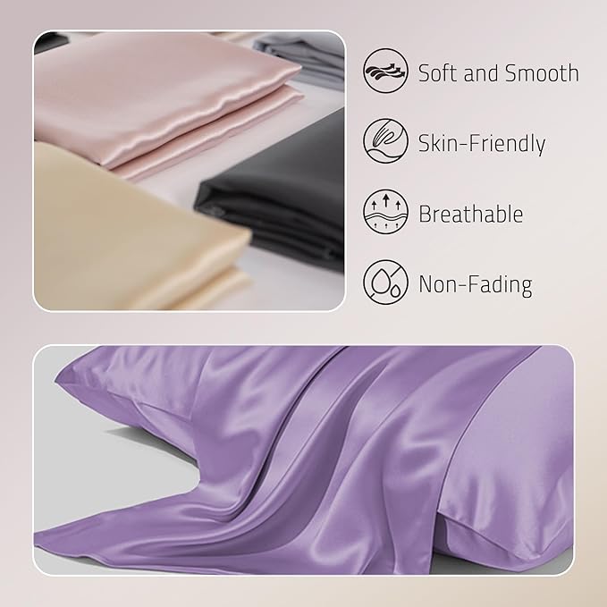 Gabire Mulberry Silk King Size Pillow Cases Set of 2, Ultra Smooth Soft Cooling - Image 2