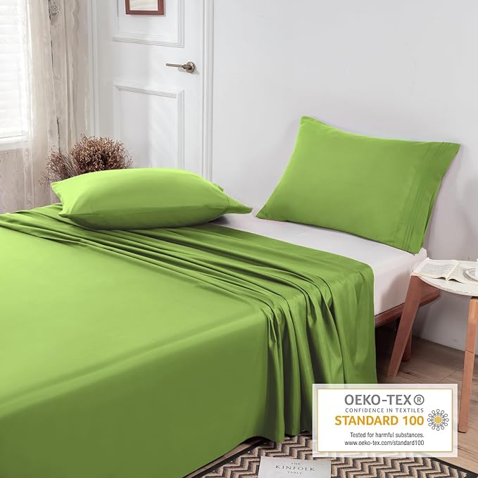 Lirex Bean Green Flat Sheet Twin, Ultra Soft & Breathable Brushed 1800 - Image 4
