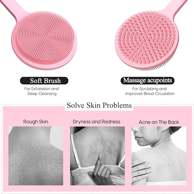 Silicone Back Scrubber for Shower, 17in Lengthen Long Handle Body Brush - Image 3