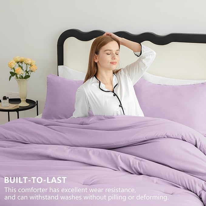 CozyLux Twin Comforter Set Lavender, 2 Pieces Twin Extra Long Solid Breathable - Image 3
