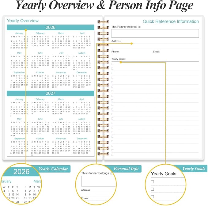 2026-2027 Planner - 18 Months Weekly & Monthly Planner from January 2026 - June 2027, Spiral Planners 2026-2027 with Elastic Closure, Inner Pocket, Medium 5.8" x 8.3", Rose Leaf