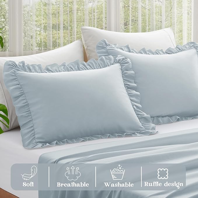 KKJIAF Ruffle Pillow Cases Queen Size Set of 2, Ruffled Pillow Covers - Image 4