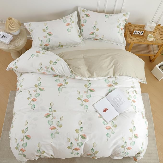 OAITE Duvet Cover Set Queen Size Floral Pattern Ultra Soft 100% Cotton Duvet - Image 3