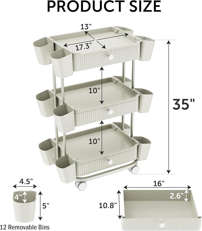 Dolonm 3 Tier Drawer Shelf Beauty Cart - Image 2