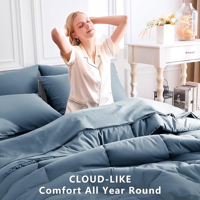CozyLux King Size Comforter Set Mineral Blue, 7 Pieces Bed in a Bag, All Season - Image 4