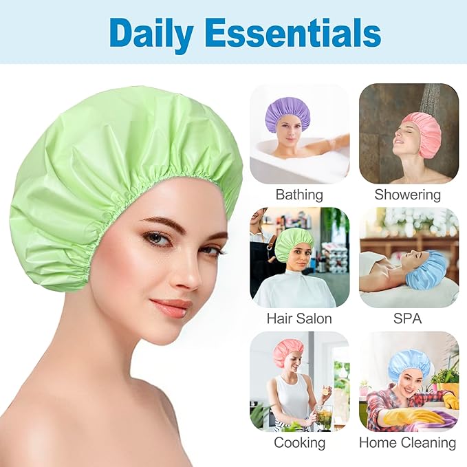 12 PCS Shower Caps for Women, Double Side Waterproof Shower Cap, Reusable - Image 4